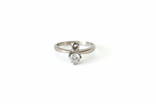 Solitaire Bypass Ring with Cubic Zirconia Stone in Stainless Steel