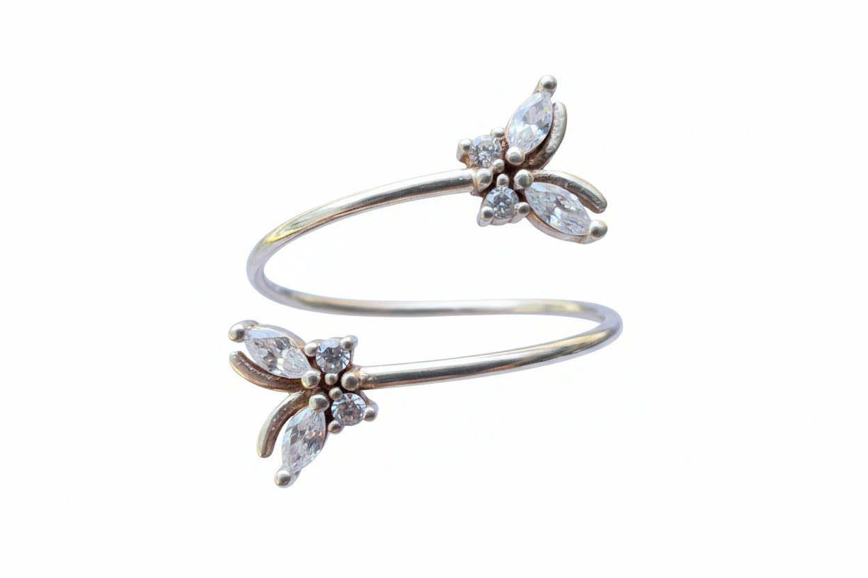 925 Sterling Silver butterfly ring Cubic Zirconia stones