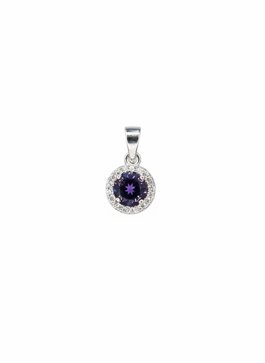 Purple Round Cubic Pendant Sterling Silver