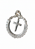 Load image into Gallery viewer, Hanging Cross Pendant Sterling Silver with Cubic Zirconia Stones
