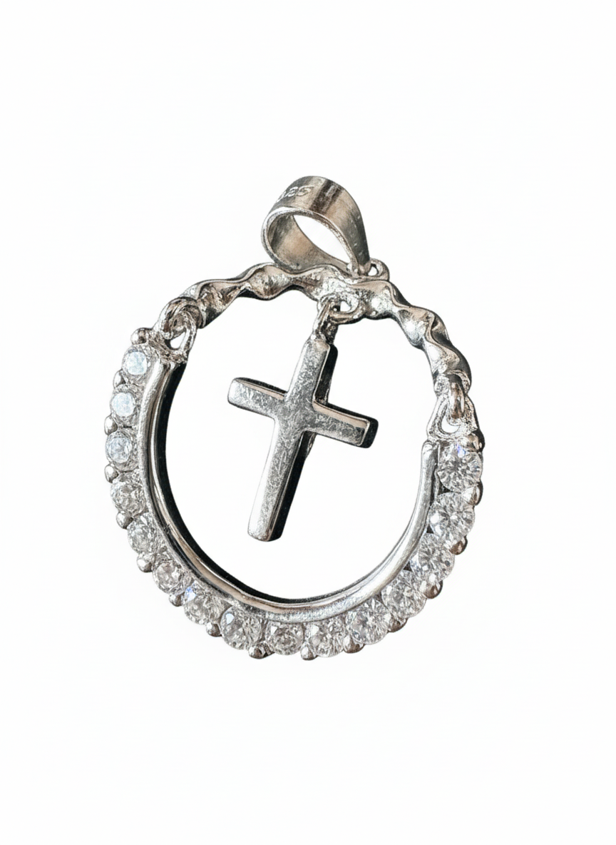 Hanging Cross Pendant Sterling Silver with Cubic Zirconia Stones