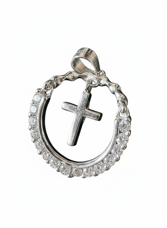 Hanging Cross Pendant Sterling Silver with Cubic Zirconia Stones