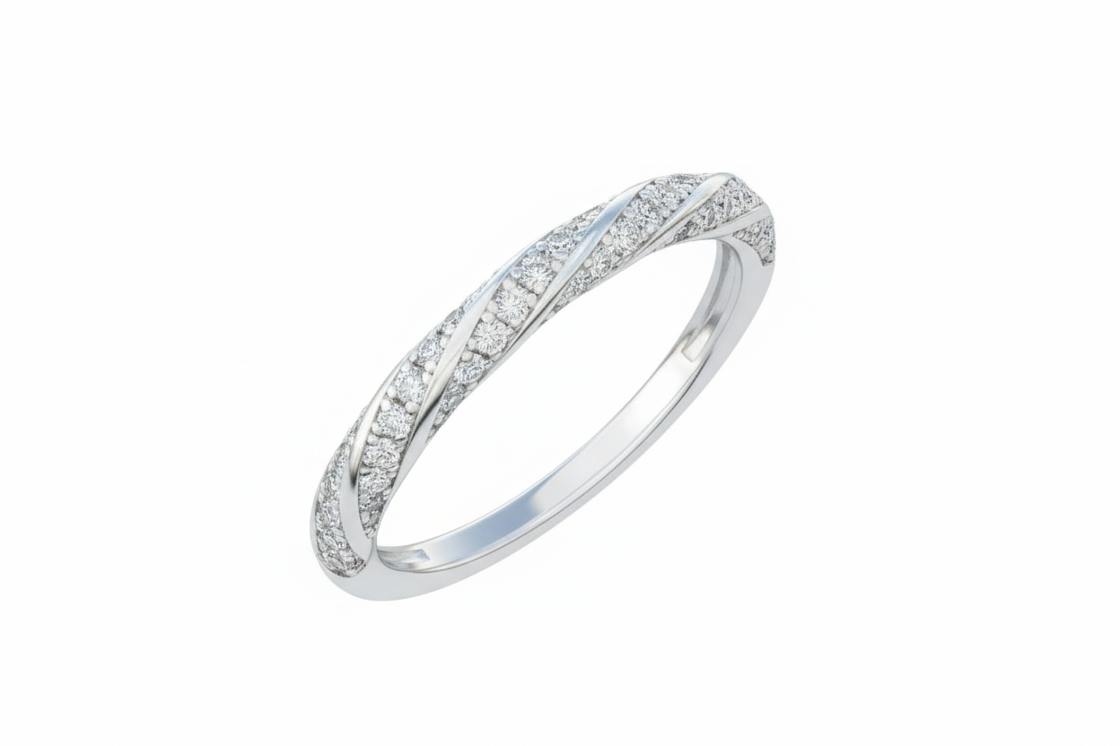 925 Sterling Silver Twist band with Cubic Zirconia stones