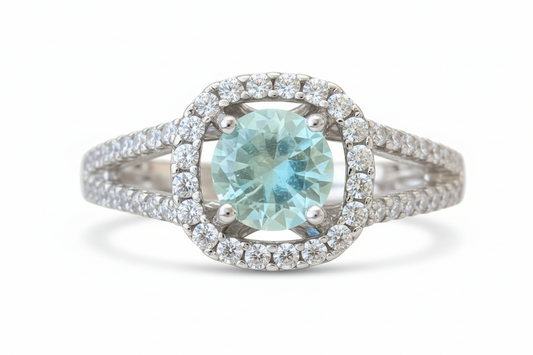 925 Sterling Silver halo Cubic Zirconia stones and Topaz lab grown middle stone