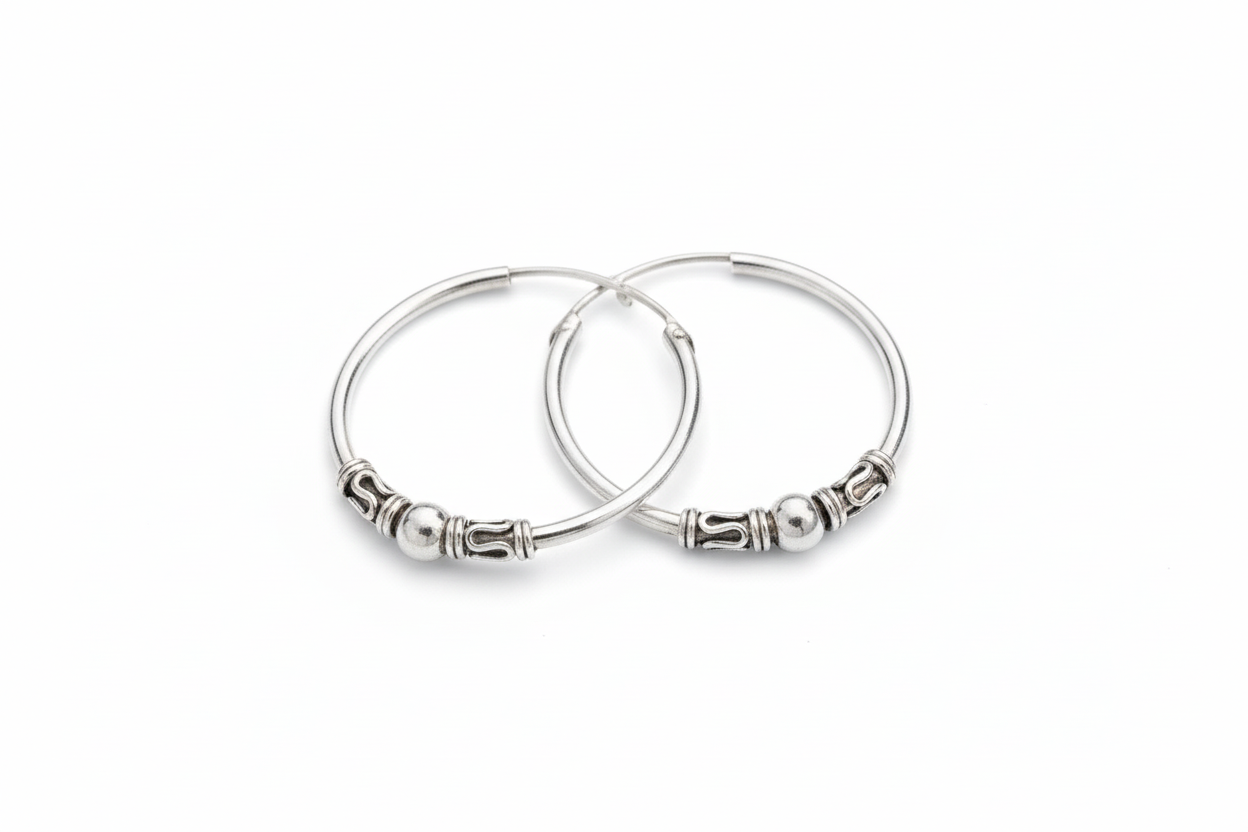 Hoop Ball Knot Sterling Silver Earrings