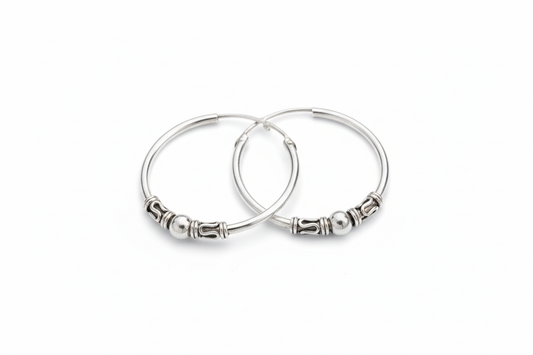 Hoop Ball Knot Sterling Silver Earrings