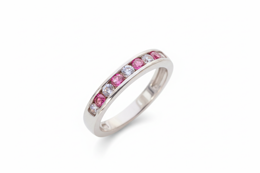 925 Sterling Silver ring with pink and clear Cubic Zirconia stone