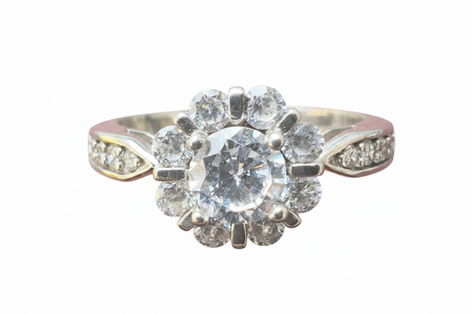 925 Sterling Silver flower design ring with Cubic Zirconia stone