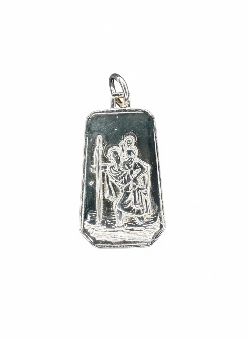 Saint Christopher Rectangular Sterling Silver Pendant