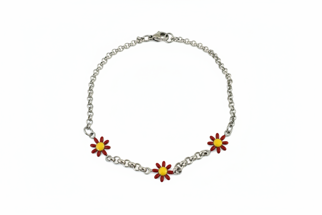 Red and Yellow Daisy Bracelet