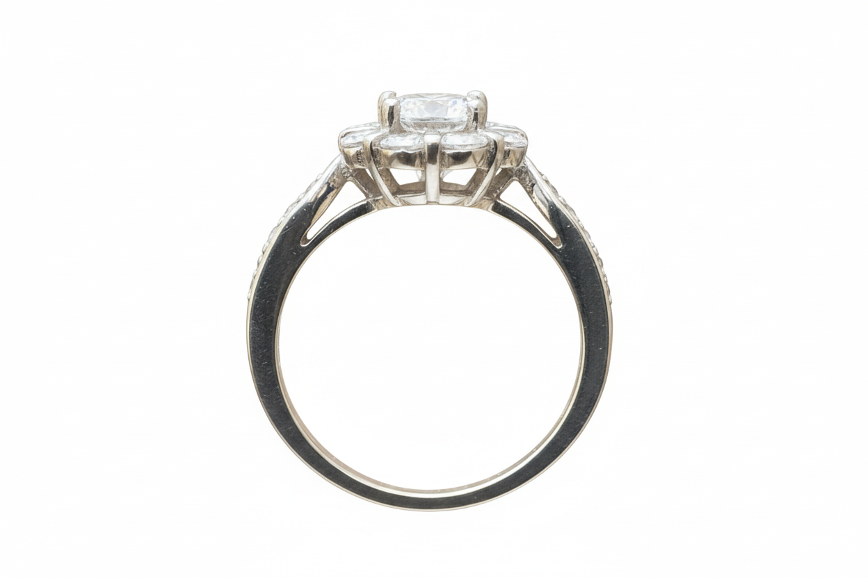 925 Sterling Silver flower design ring with Cubic Zirconia stone