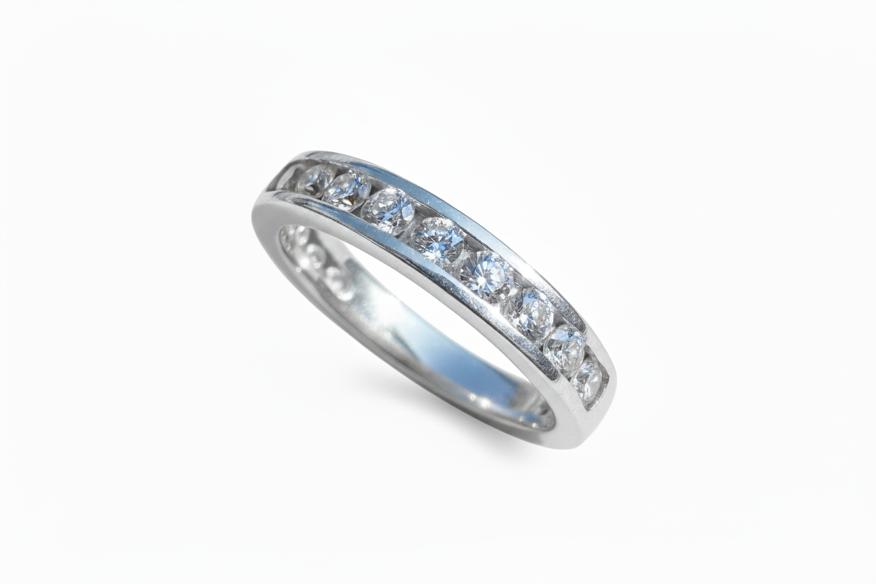 925 Sterling Silver Classic Cubic Zirconia Band with 9 Cubic Zirconia Stones