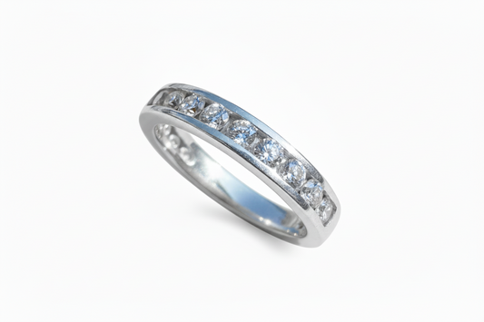 925 Sterling Silver Classic Cubic Zirconia Band with 9 Cubic Zirconia Stones