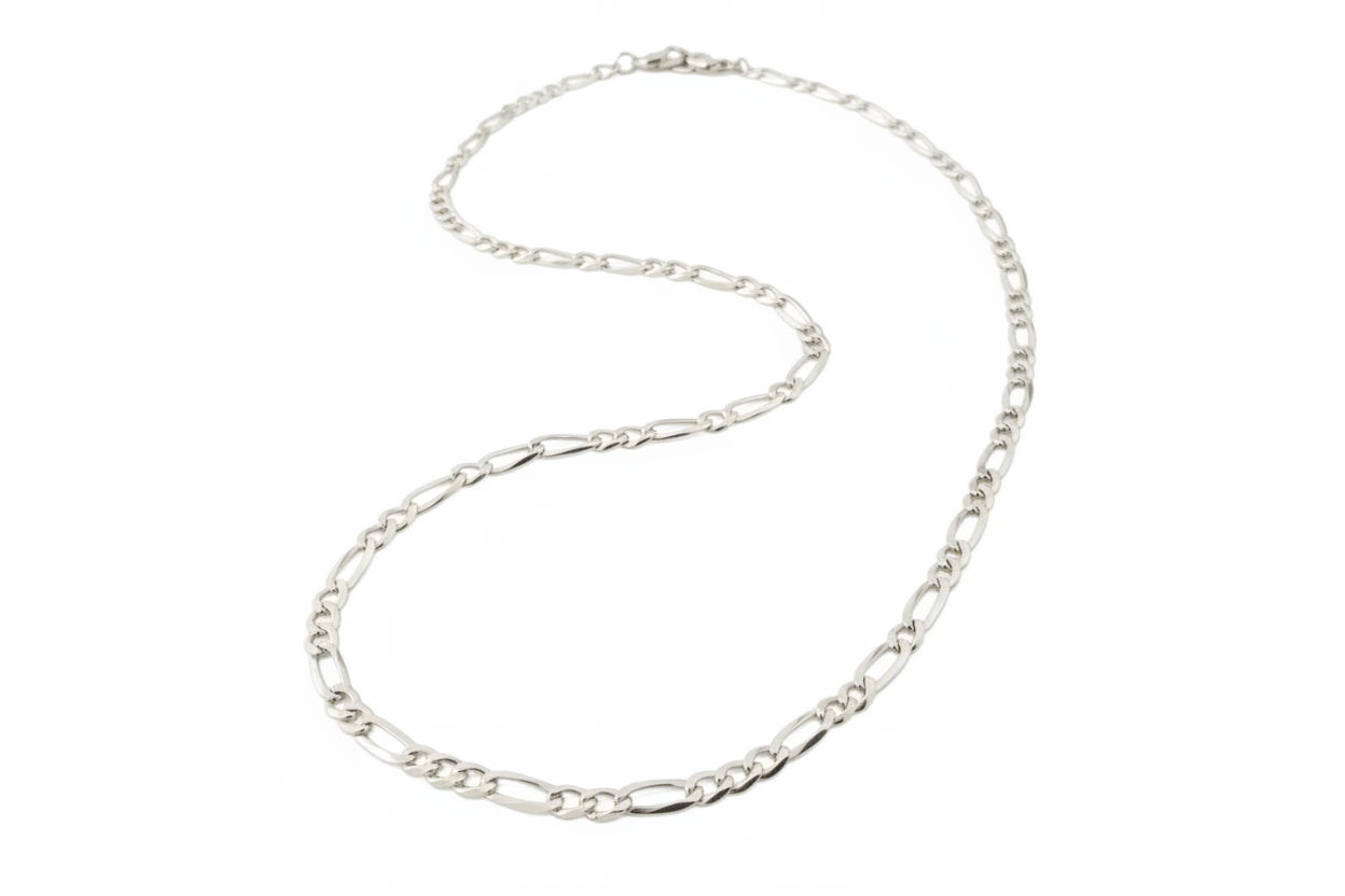 Flat Curb Figaro Link Silver Necklace