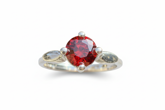 925 Sterling Silver Ring with Ruby color 4 claw lab grown stone