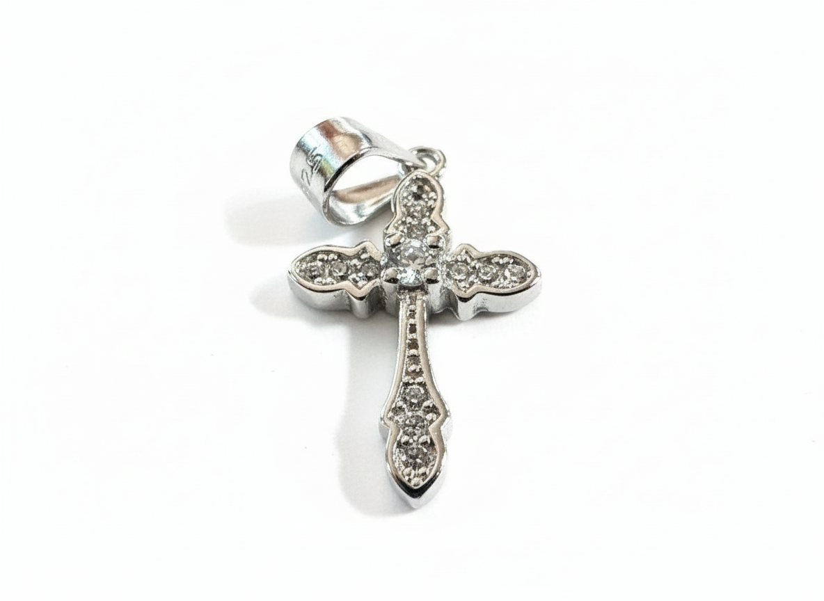 Cross Pendant Sterling Silver with Cubic Zirconia Stones