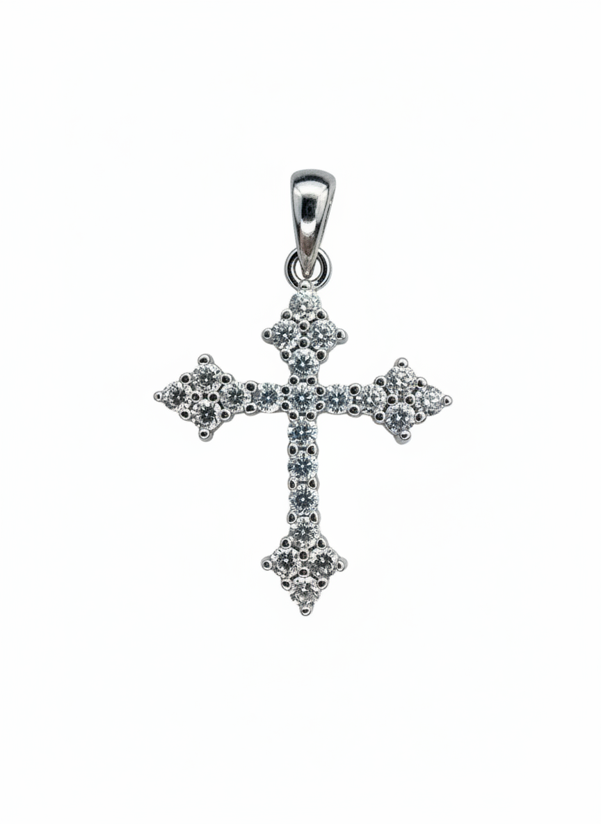 Templar Cross with Cubic Zirconia stones Sterling Silver Pendant