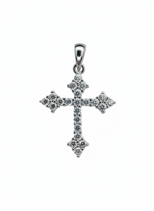Templar Cross with Cubic Zirconia stones Sterling Silver Pendant