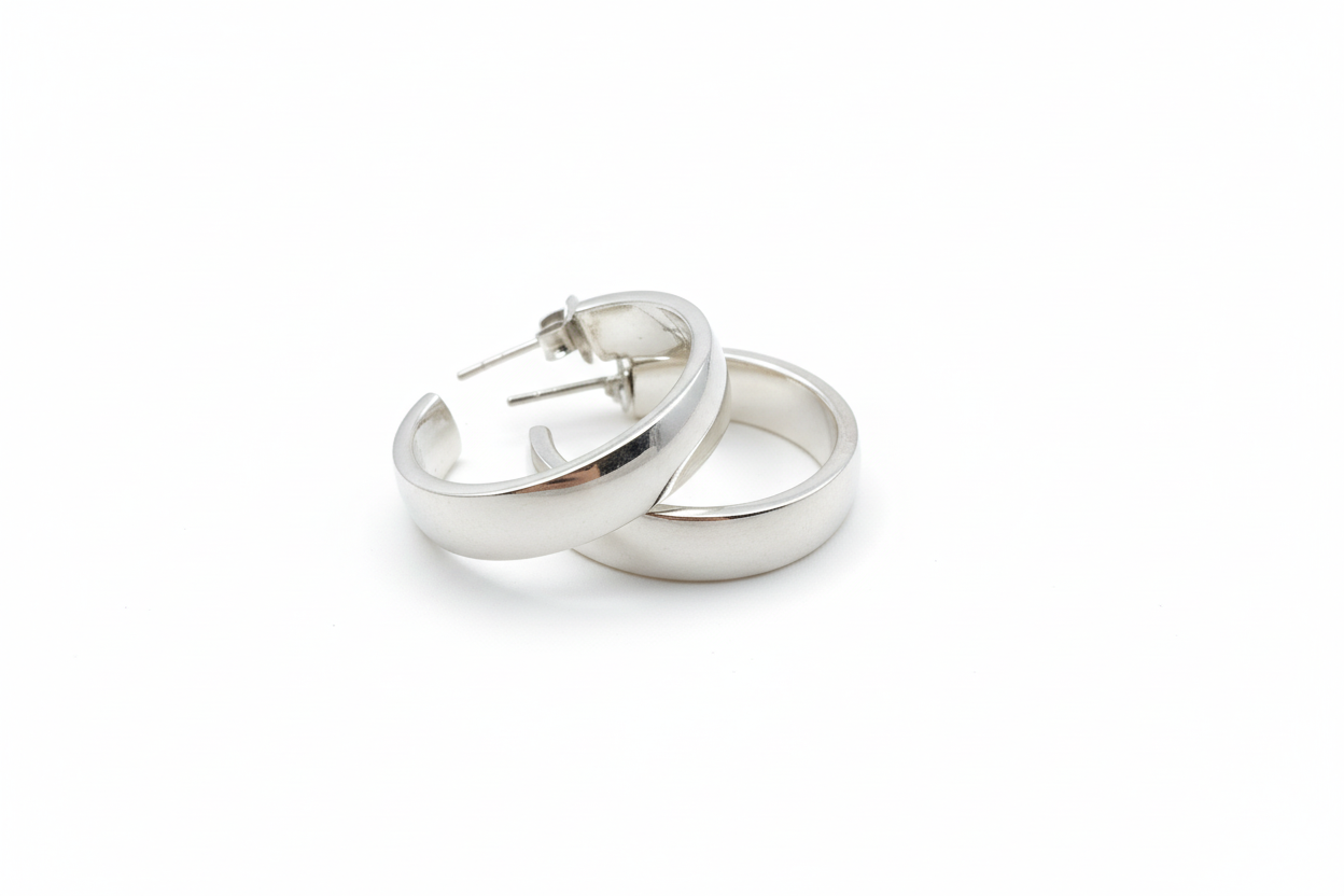 Flat Hoop Sterling Silver Earrings