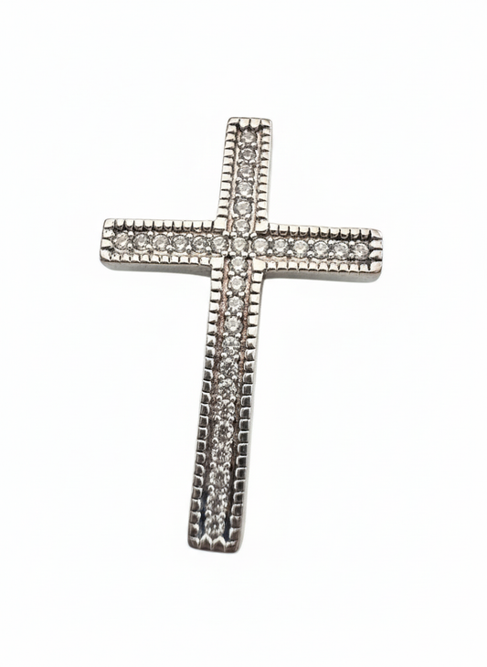 Elegant Single Stone Row Cross Pendant Sterling Silver with Cubic Zirconia Stones