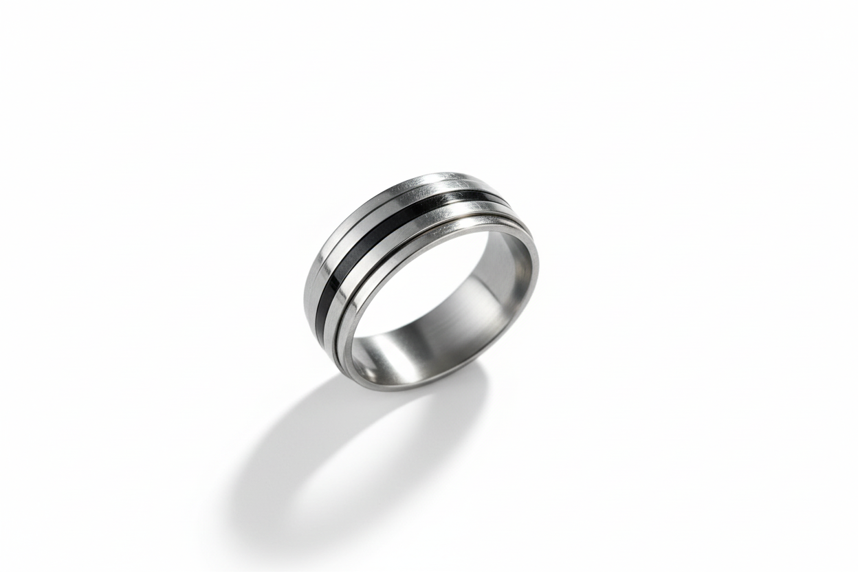 Silver and Black Spinner Stainless Steel Ring