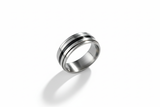 Silver and Black Spinner Stainless Steel Ring