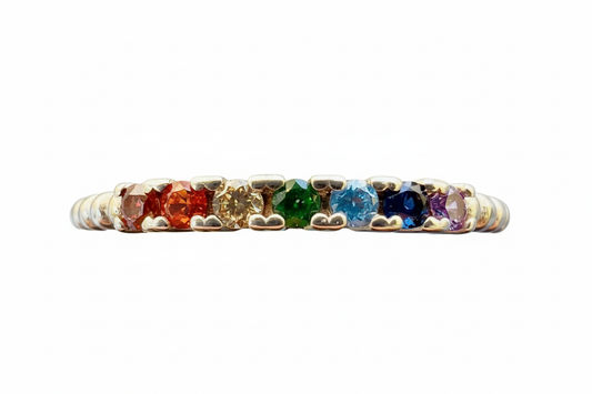 925 Sterling Silver ring with rainbow Cubic Zirconia stones