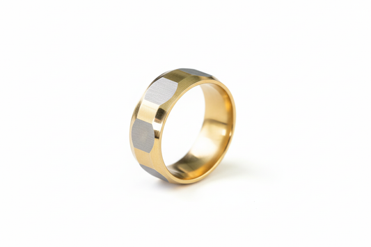 Gold Edged and Silver Blocked Stainless Steel Ring