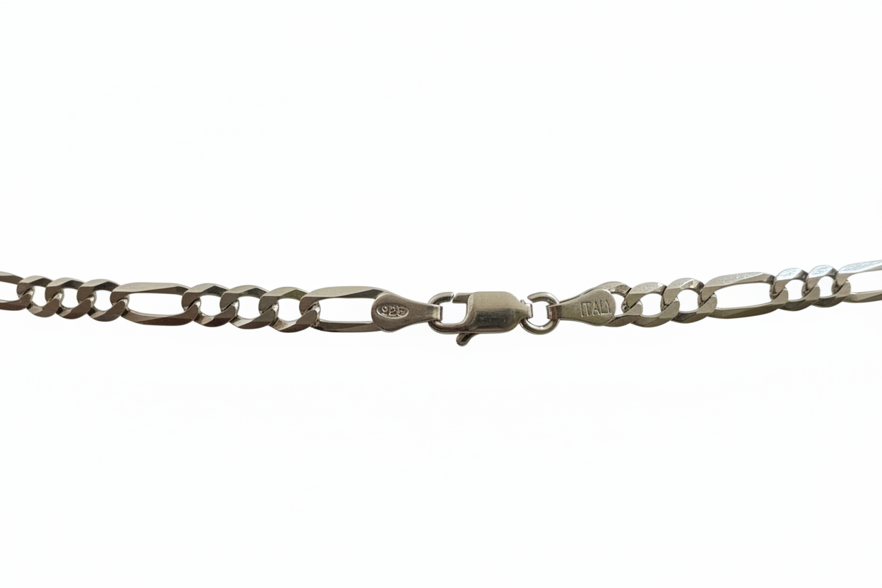 Flat Curb Figaro Link Silver Necklace