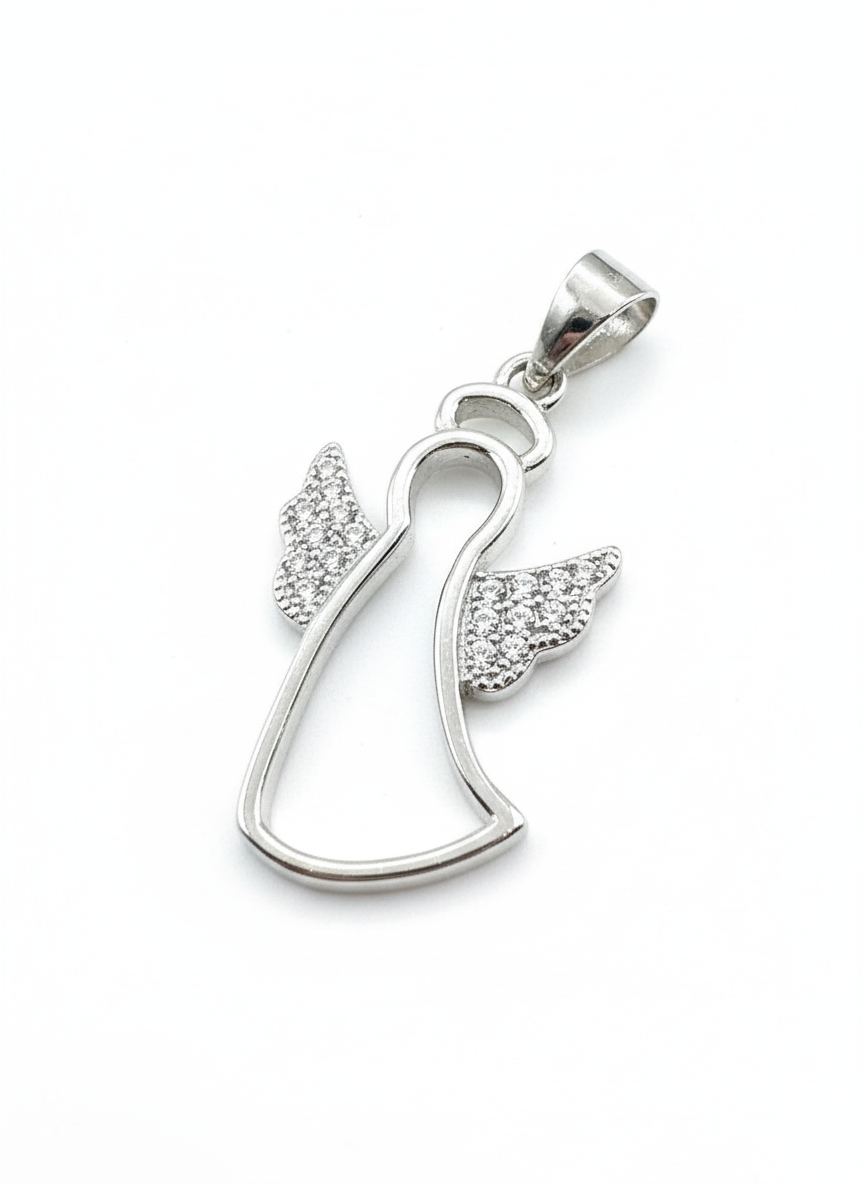Angel with Cubic Zirconia Wings Sterling Silver Pendant