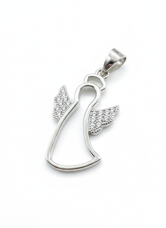 Angel with Cubic Zirconia Wings Sterling Silver Pendant