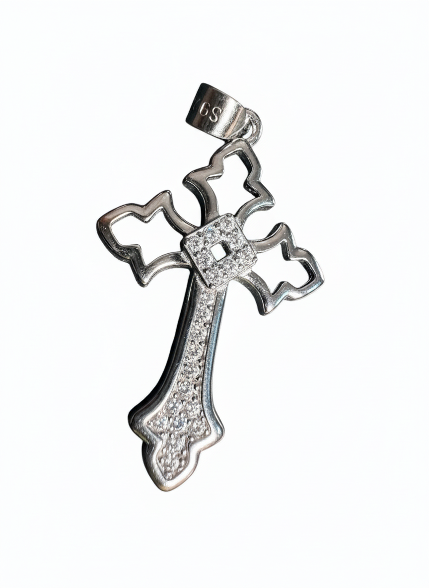 Hollow Point Cross Sterling Silver with Cubic Zirconia Stones