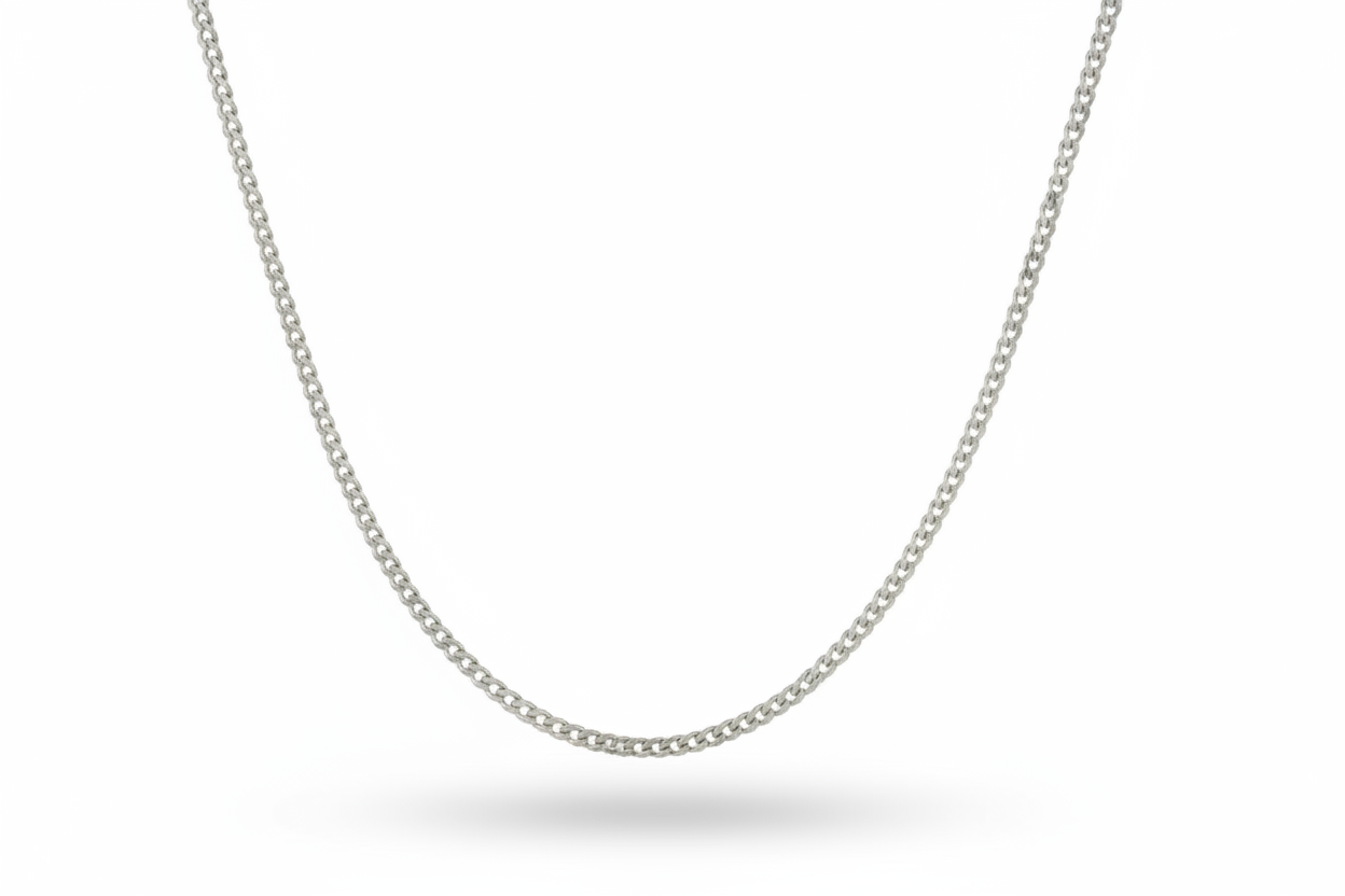 Curb Diamond Cut Link Silver Necklace