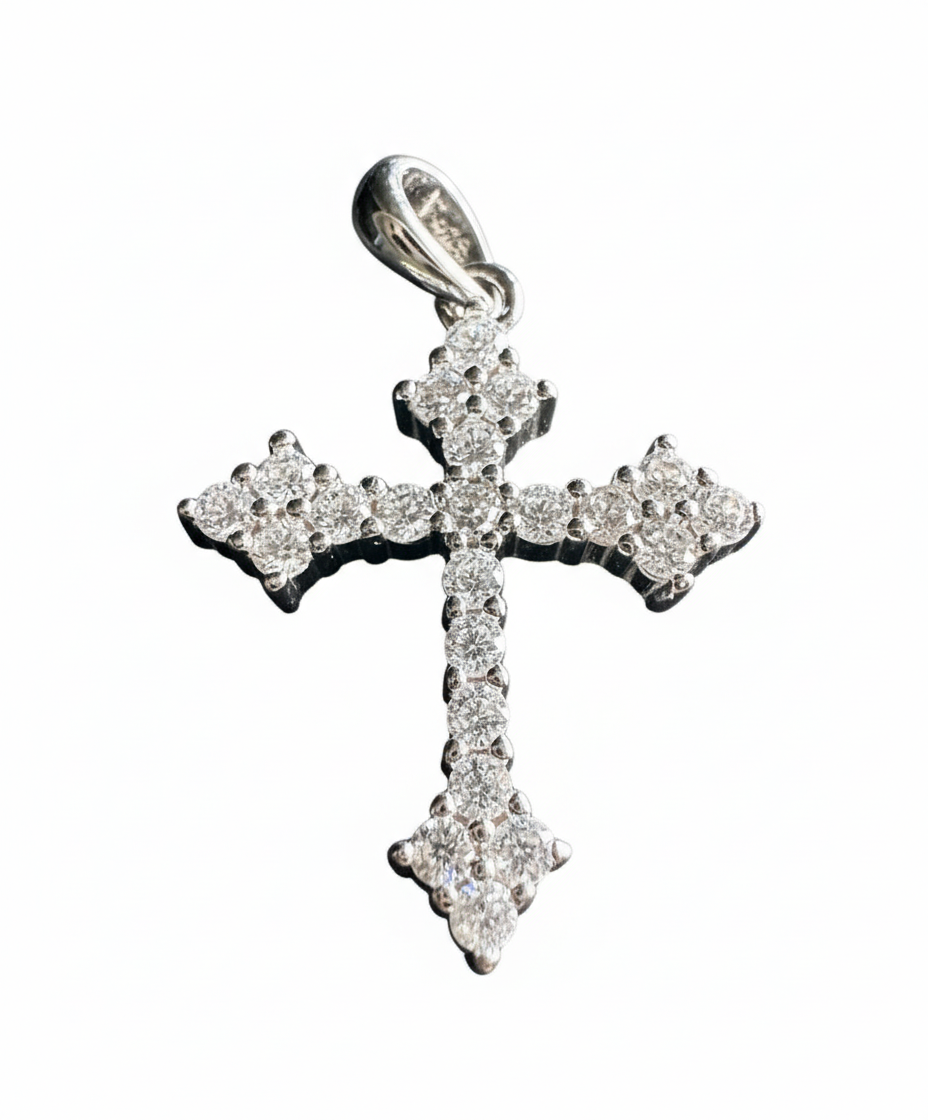 Templar Cross with Cubic Zirconia stones Sterling Silver Pendant
