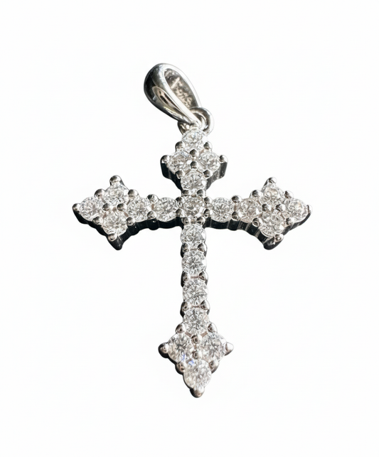 Templar Cross with Cubic Zirconia stones Sterling Silver Pendant