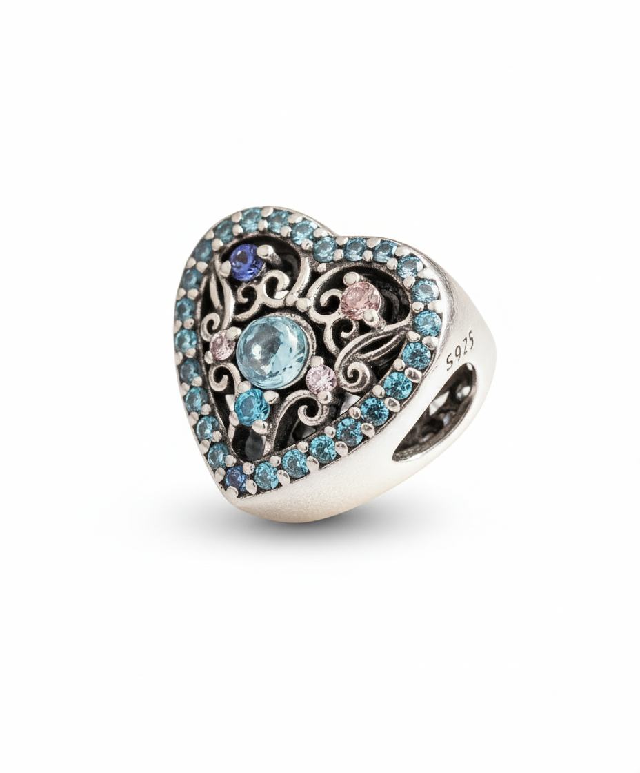 Pandora Compatible Cubic Heart Pendant Sterling Silver