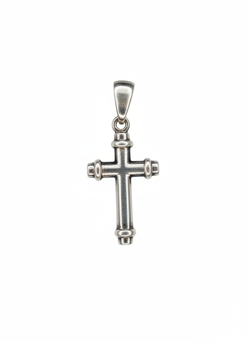 Vintage Round Cross Pendant Sterling Silver