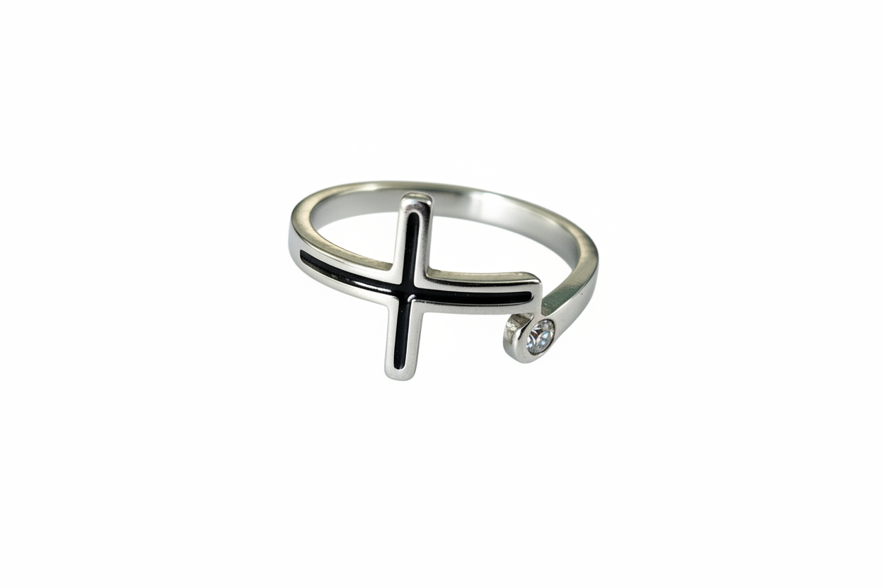 Cross with Cubic Zirconia Stone Stainless Steel Ring