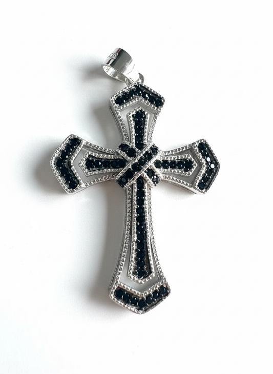 Double Link X Cubic Zirconia Cross Sterling Silver Pendant
