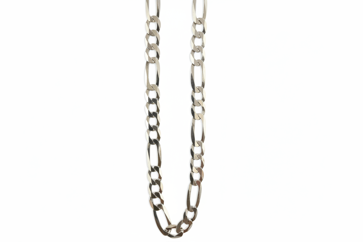 Flat Curb Figaro Link Silver Necklace