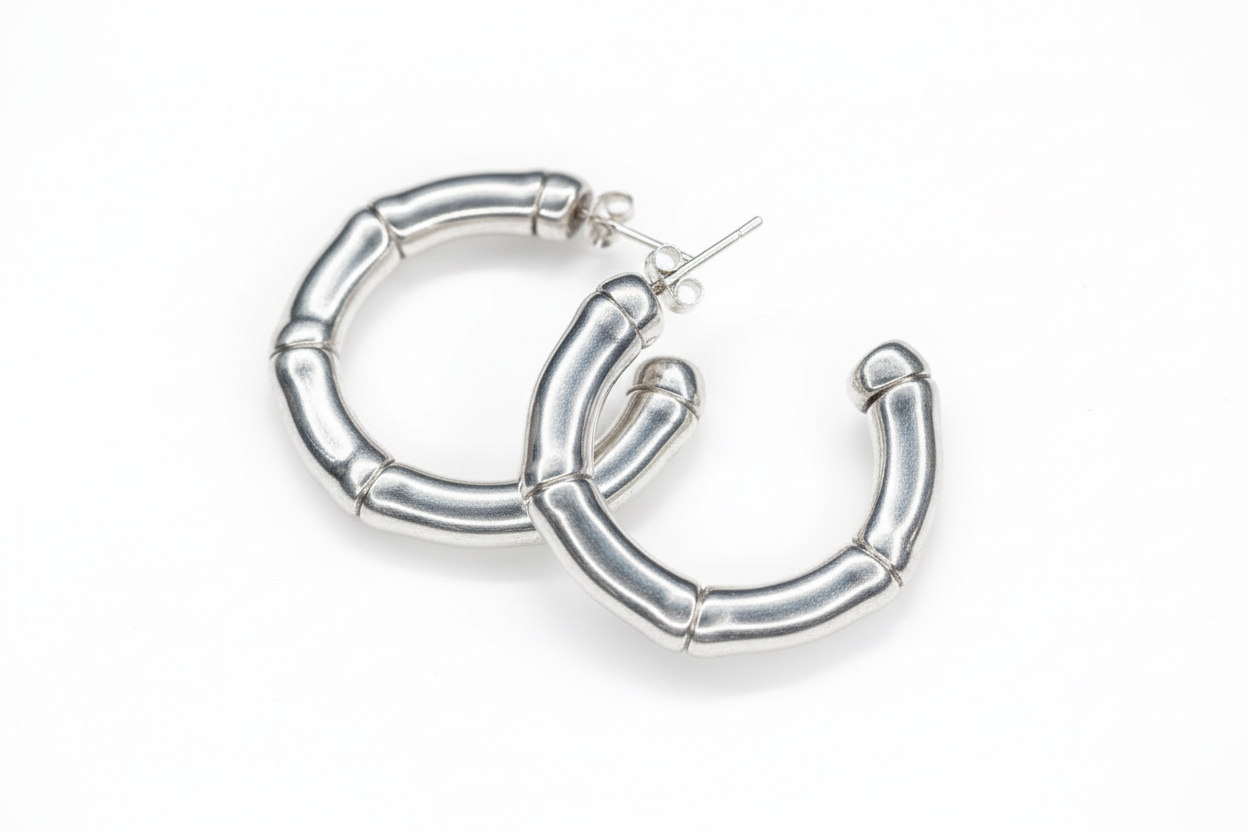 Bone Hoop Electroform Sterling Silver Earrings
