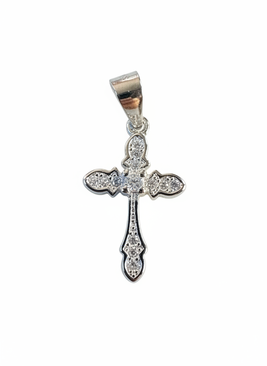 Cross Pendant Sterling Silver with Cubic Zirconia Stones