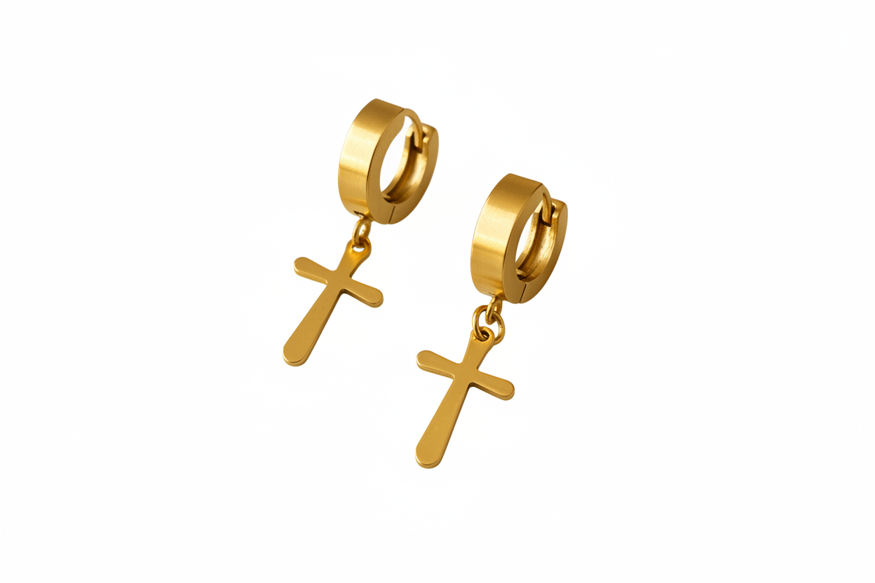 Cross Huggie Drop Earrings