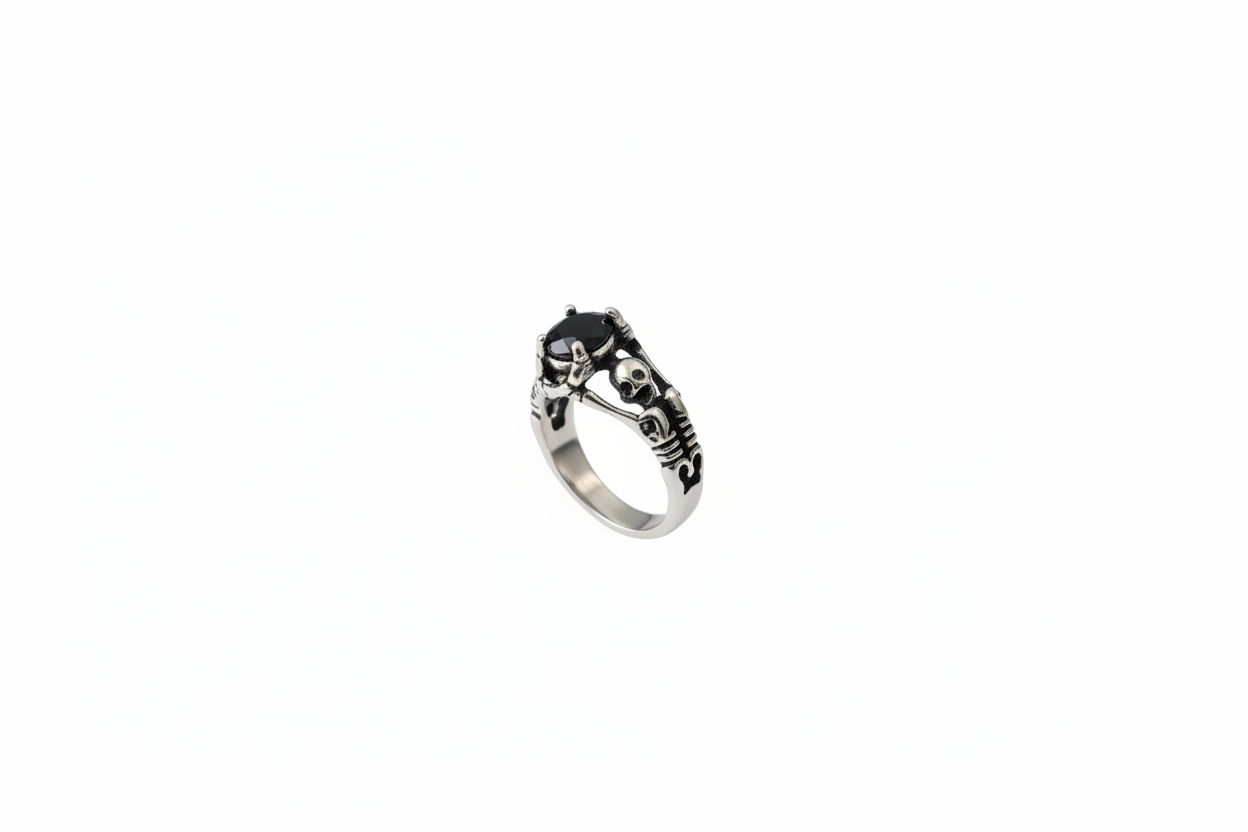 Black Cubic Zirconia Stone Scull ring in Stainless Steel