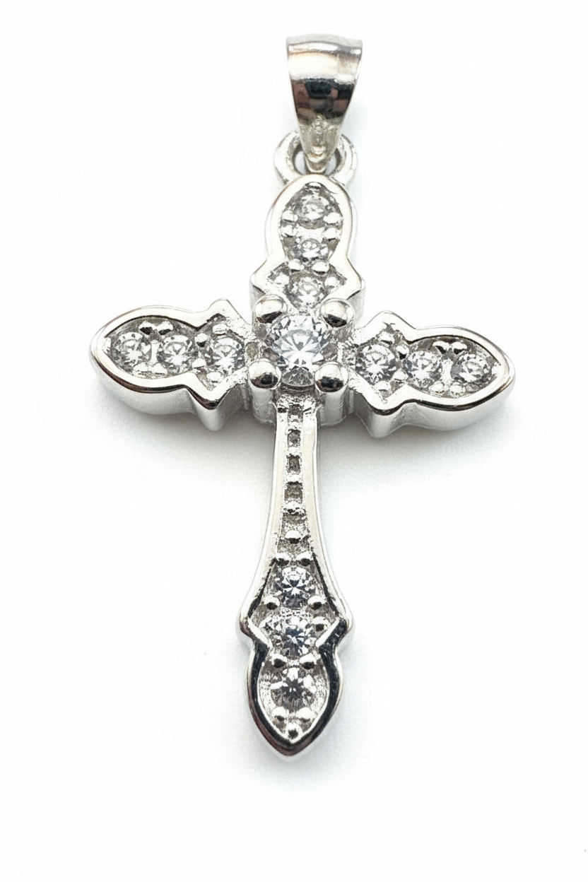 Cross Pendant Sterling Silver with Cubic Zirconia Stones