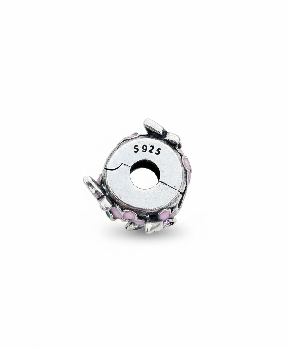 Pandora Compatible Butterfly Flowers Pendant Sterling Silver
