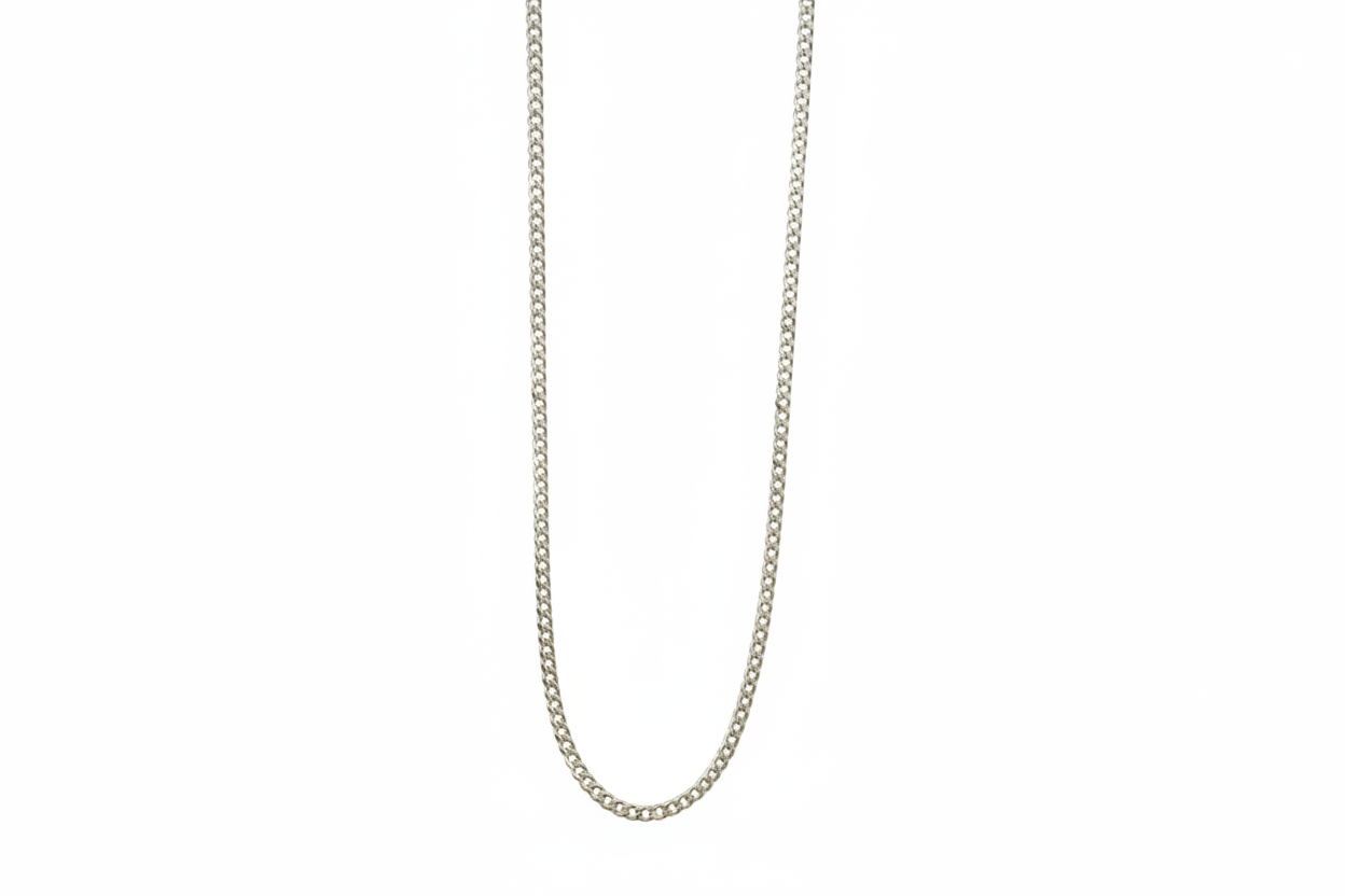 Curb Diamond Link Silver Necklace