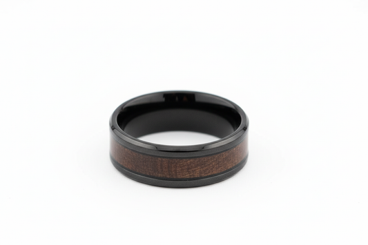 Black and Dark Brown Wooden Insert Stainless Steel Ring