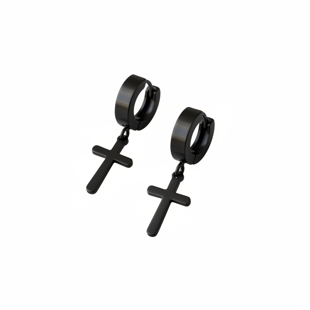 Cross Huggie Drop Earrings