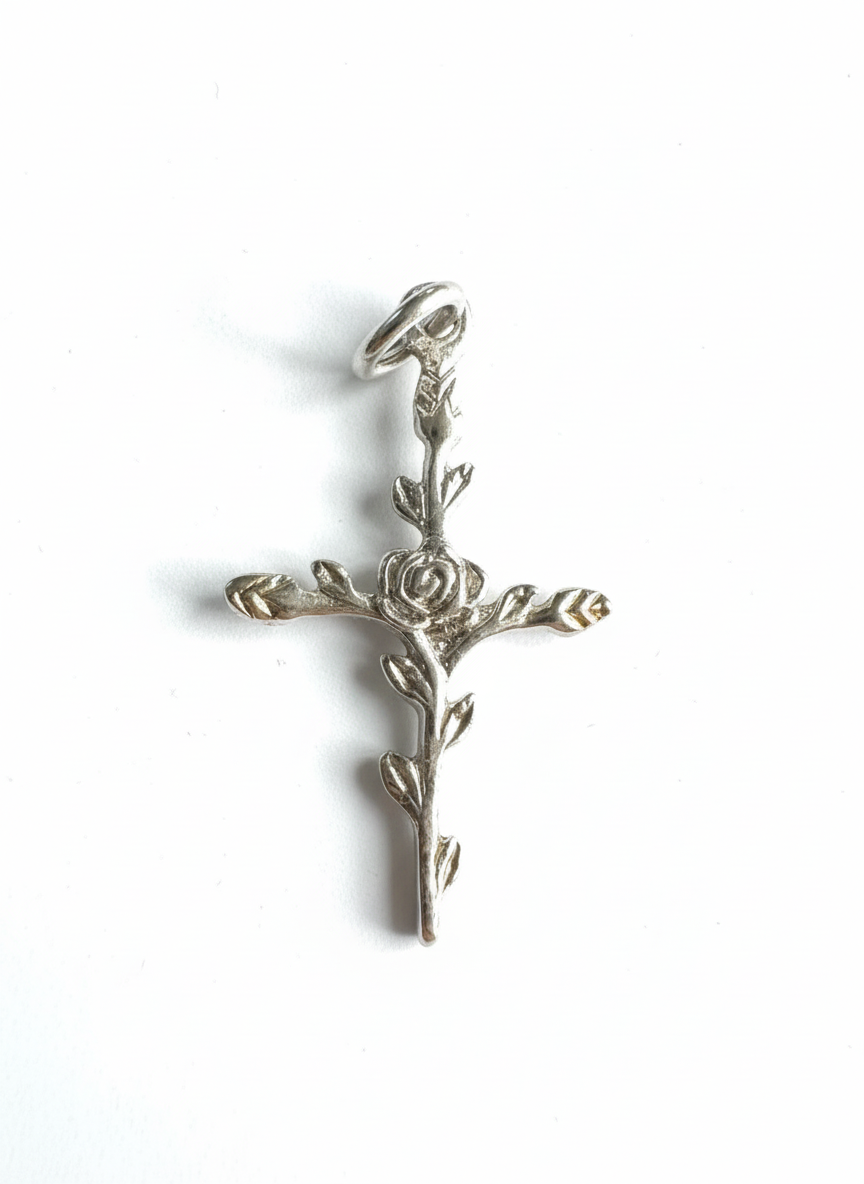Vintage Rose Cross Sterling Silver Pendant